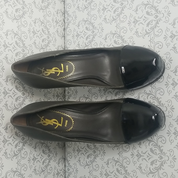 YVES SAINT LAURENT TRIBTOO CAP TOE PLATFORM PUMP BLACK LEATHER & PATENT - Picture 5 of 16